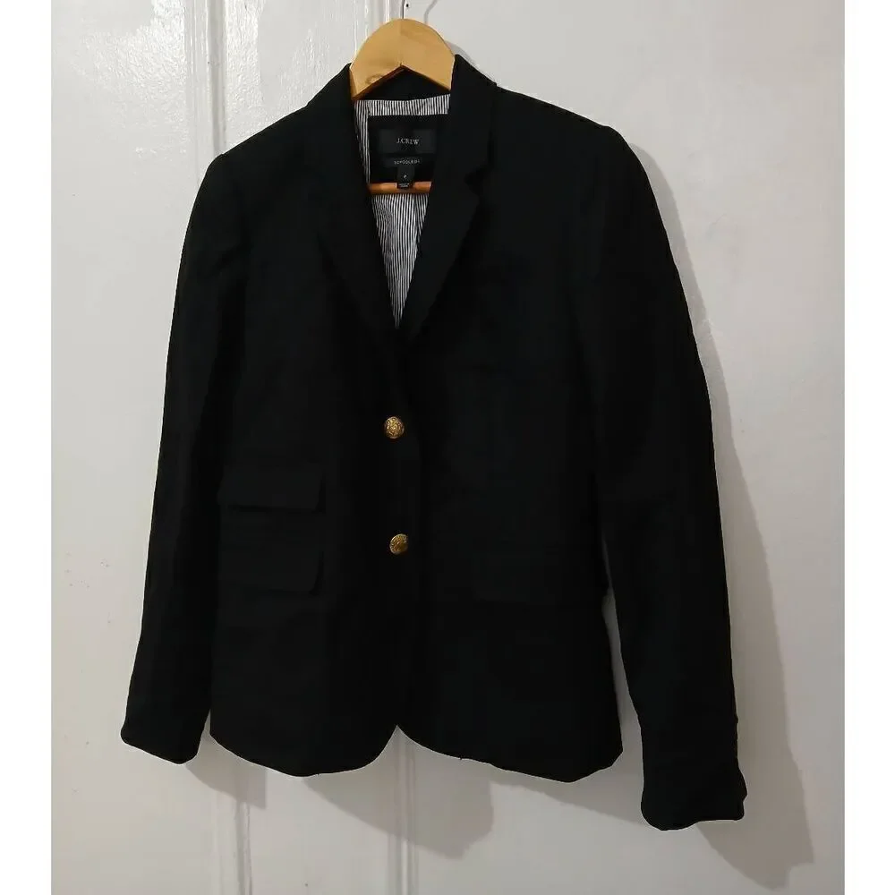 J crew womens size 2 SCHOOL BOY BLAZER jacket black fine wool TWO BUTTON
